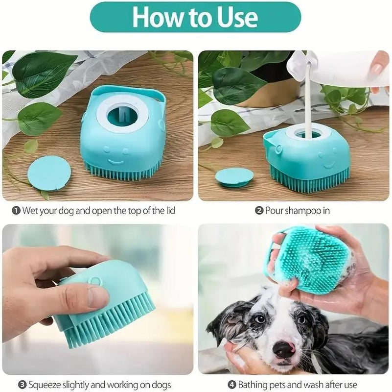Silicone Dog Bath Brush – Gentle Massage & Shampoo Dispenser for Easy Grooming
