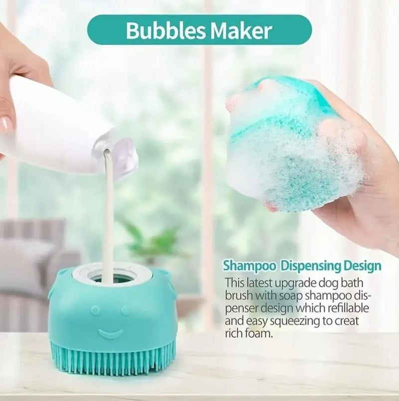 Silicone Dog Bath Brush – Gentle Massage & Shampoo Dispenser for Easy Grooming